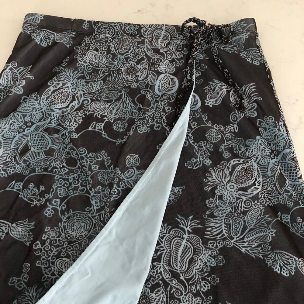 Mexx Sweet Pull On Lined Faux Wrap Floral Skirt Chocolate Brown + Blue Sz S NWT - Picture 7 of 15